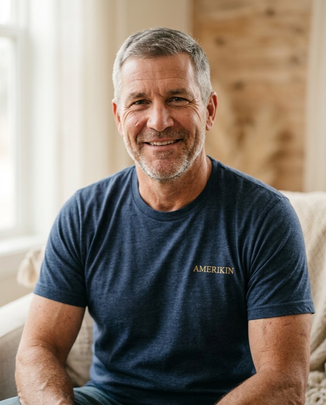 An American veteran in an Amerikin t-shirt